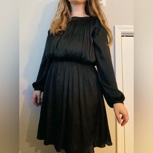 Wilfred Aritzia Silky Black Pleated Long Sleeve Mini Dress - Women's Size M